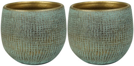 Ter Steege Steege Plantenpot - 2x - moderne look - shiny blauw - D15 x H13 cm - Bloempotten - Keramiek