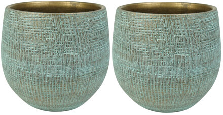 Ter Steege Steege Plantenpot - 2x - moderne look - shiny blauw - D18 x H16 cm - Bloempotten - Keramiek