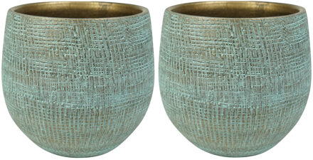 Ter Steege Steege Plantenpot - 2x - moderne look - shiny blauw - D22 x H20 cm - Bloempotten - Keramiek