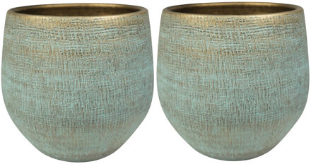 Ter Steege Steege Plantenpot - 2x - moderne look - shiny blauw - D26 x H25 cm - Bloempotten - Keramiek