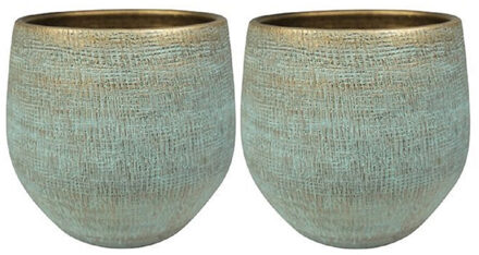 Ter Steege Steege Plantenpot - 2x - moderne look - shiny blauw - D31 x H28 cm - Bloempotten - Keramiek