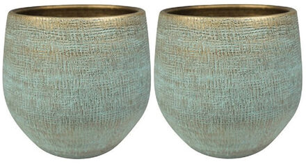 Ter Steege Steege Plantenpot - 2x - moderne look - shiny blauw - D36 x H32 cm - Bloempotten - Keramiek