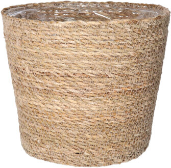 Ter Steege Steege Plantenpot - beige - gevlochten zeegras - D22 x H19 cm - plastic binnenkant