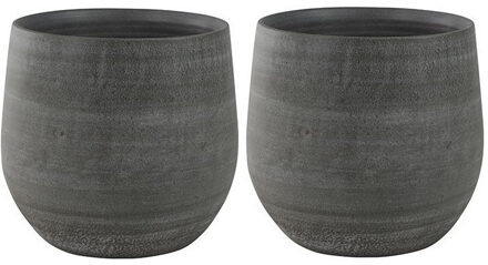 Ter Steege Steege Plantenpot/bloempot - 2x - keramiek - modern - grijs - D36 x H32 cm