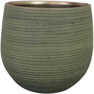 Ter Steege Steege Plantenpot - keramiek - donkergroen stripes relief - D26-H25cm