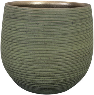 Ter Steege Steege Plantenpot - keramiek - donkergroen stripes relief - D31-H28cm