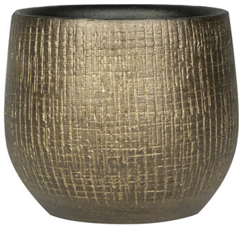 Ter Steege Steege Plantenpot - keramiek - goud - metaal look - 15 x 13 cm - Plantenpotten Goudkleurig