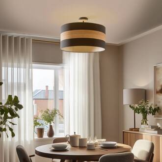 Terra plafondlamp van hout en textiel, zwart zwart, licht hout