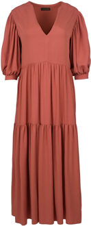 Terracotta V Hals Maxi Jurk - maat Oranje