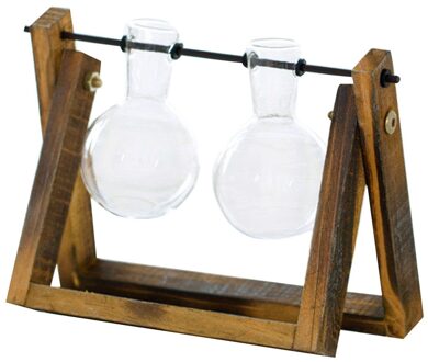 Terrarium Creatieve Hydrocultuur Vaas Houten Frame Desktop Plant Transparant Glas Planter Bol Vaas Stand Voor Hydrocultuur Planten 2