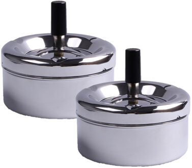 Terras asbak - 5x stuks - zilver - RVS - D12 x H7 cm - drukasbak