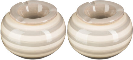 Terras asbak/stormasbak - 2x - rond - keramiek - 12 x 8 cm - grijs/wit - Buiten asbakken