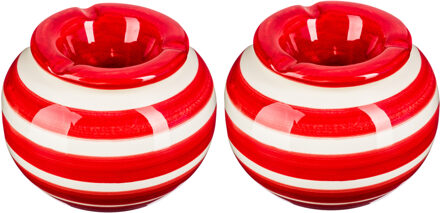 Terras asbak/stormasbak - 2x - rond - keramiek - 12 x 8 cm - rood/wit - Buiten asbakken