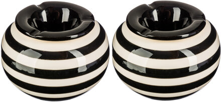 Terras asbak/stormasbak - 2x - rond - keramiek - 12 x 8 cm - zwart/wit - Buiten asbakken