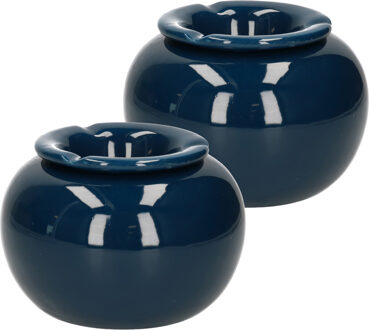 Terras asbak/stormasbak - 2x - rond - keramiek - 16 x 11 cm - blauw - Buiten asbakken