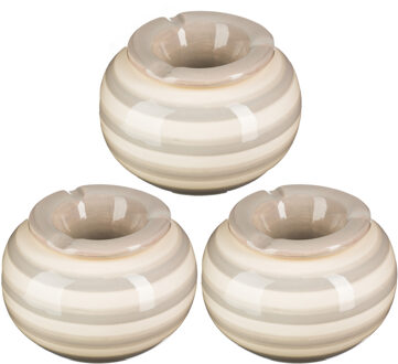 Terras asbak/stormasbak - 3x - rond - keramiek - 12 x 8 cm - grijs/wit - Buiten asbakken