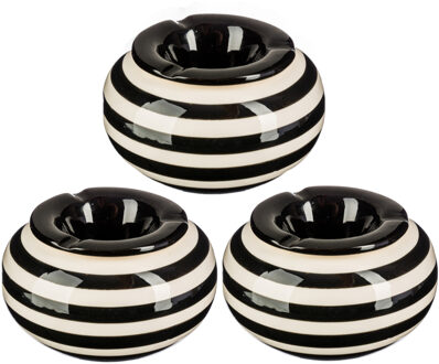 Terras asbak/stormasbak - 3x - rond - keramiek - 12 x 8 cm - zwart/wit - Buiten asbakken