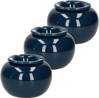 Terras asbak/stormasbak - 3x - rond - keramiek - 16 x 11 cm - blauw - Buiten asbakken