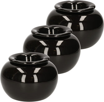 Terras asbak/stormasbak - 3x - rond - keramiek - 16 x 11 cm - zwart - Buiten asbakken