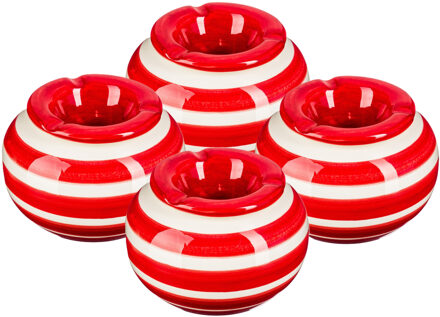 Terras asbak/stormasbak - 4x - rond - keramiek - 12 x 8 cm - rood/wit - Buiten asbakken