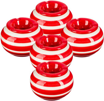 Terras asbak/stormasbak - 5x - rond - keramiek - 12 x 8 cm - rood/wit - Buiten asbakken