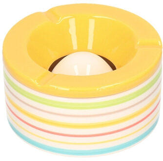 Terras asbak/stormasbak - geel met streep - 14 x 7,5 cm - keramiek - buitenasbak