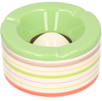 Terras asbak/stormasbak - groen met streep - 14 x 7,5 cm - keramiek - buitenasbak