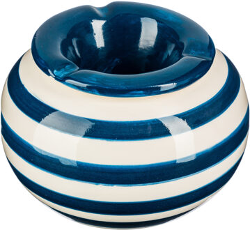 Terras asbak/stormasbak - rond - keramiek - 12 x 8 cm - blauw/wit - Buiten asbakken