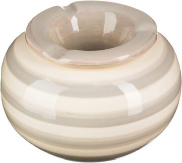 Terras asbak/stormasbak - rond - keramiek - 12 x 8 cm - grijs/wit - Buiten asbakken