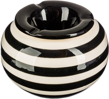 Terras asbak/stormasbak - rond - keramiek - 12 x 8 cm - zwart/wit - Buiten asbakken