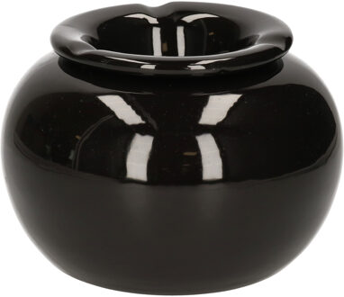 Terras asbak/stormasbak - rond - keramiek - 16 x 11 cm - zwart - Buiten asbakken