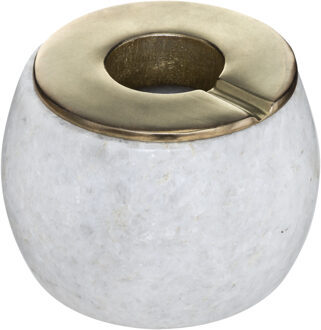 Terras asbak/stormasbak rond marmer/ijzer 12 x 10 cm wit