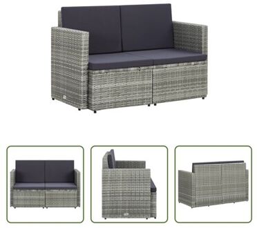 Terrasbank - Poly rattan - 118 x 65 x 74 cm - Grijs - 2-zitsbank