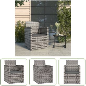 Terrasstoel - Grijs - PE-rattan - 53x57x75 cm - Inclusief Kussen