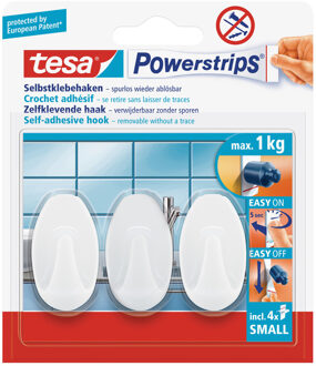 tesa 12x Tesa Powerstrips ovale haken small - Klusbenodigdheden - Huishouden - Verwijderbare haken - Opplak haken 3 stuks