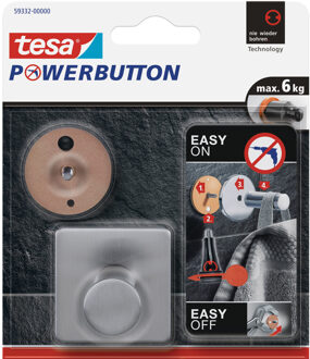 tesa 1x Powerbutton haakjes large vierkant Tesa - Handdoekhaakjes Zilverkleurig