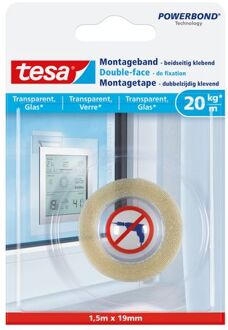tesa 1x Tesa dubbelzijdig montage tape doorzichtig extra sterk op rol 1,5 meter - Tape (klussen) Transparant