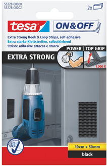 tesa 1x Tesa klittenband haak-/lusdeel extra sterk zwart 10 x 5 cm