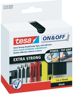 tesa 1x Tesa klittenband ophangsysteem extra sterk zwart 1 mtr x 5 cm - Tape (klussen)