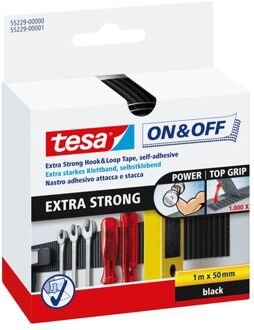 tesa 1x Tesa klittenband ophangsysteem extra sterk zwart 1 mtr x 5 cm - Tape (klussen)