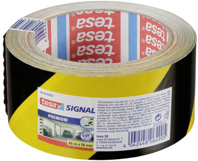 tesa 2x Tesa afzettape/markeertape geel/zwart 6 cm x 66 mtr - Afzettape/markeertape - Gevarenzone tape - Parkeerplaats/garage hoeken/muren aanduiden met tape