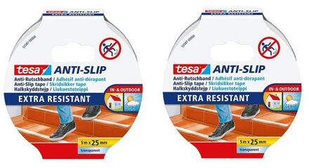 tesa 2x Tesa anti sliptape extra transparant 25 mm x 5 m - Anti sliptape 25 mm x 5 m