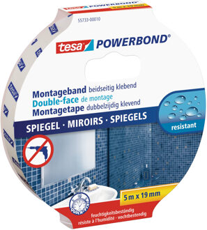 tesa 2x Tesa dubbelzijdig montagetape op rol voor spiegels 5 meter - Klusmateriaal - Huishoudartikelen - Tesa Powerbond - Waterproof - Montagetape - Dubbelzijdig tape