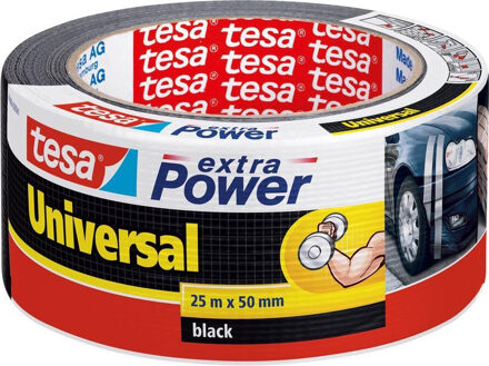 tesa 2x Tesa ducttape Extra Power universeel zwart 25 mtr x 5 cm - Klusbenodigdheden - Tesa - Universele tape - Klustape - Ducttape - Reparatie tape - Zwarte tape op rol 25 meter