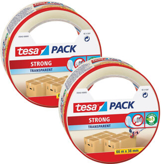 tesa 2x Tesa verpakkingstape transparant sterk 66 mtr x 38 mm - Klusmateriaal - Verpakkingsmateriaal - Inpakmateriaal - Verpakkingsbenodigdheden - Verpakkingstape/inpaktape - Dozen afsluittape
