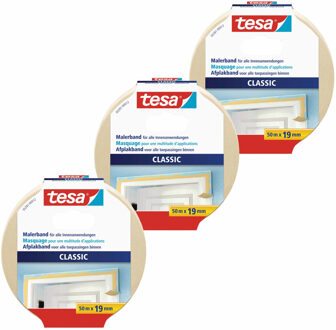 tesa 3x rollen afplaktape/schilderstape 19 mm x 50 m - Verf afplakband/tape - Maskeertape - Tesa Masking tape