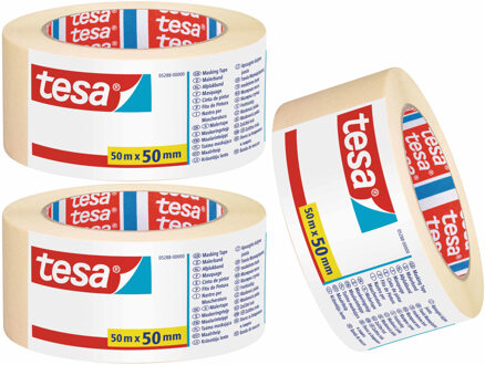 tesa 3x rollen afplaktape/schilderstape 50 mm x 50 m - Verf afplakband/tape - Maskeertape - Tesa Masking tape