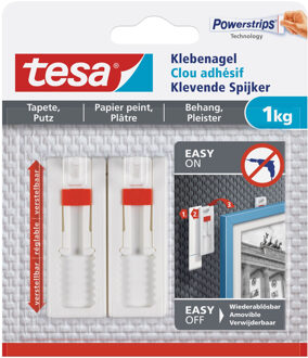 tesa 4x stuks Tesa klevende spijkers verstelbaar - wit - voor gevoelige oppervlakte als behang en pleisterwerk - draagkracht 1 kg - spijker / schroeven