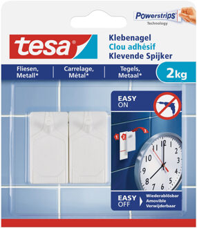 tesa 4x stuks Tesa klevende spijkers - wit - voor oppervlaktes als tegels en metaal - draagkracht 2 kg - spijker / schroeven