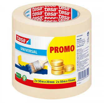 tesa 4x Tesa afplaktape/schilderstape set diverse maten Creme